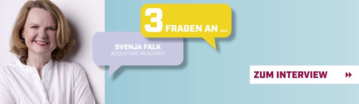 Ein Porträt von Svenja Falk mit dem Schriftzug "3 Fragen an..."